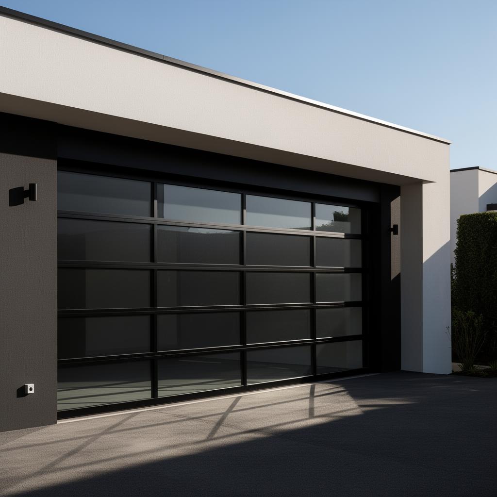 Modern aluminum and glass garage door